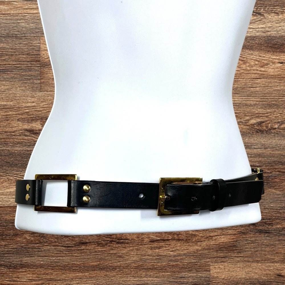 Talbots Genuine Leather Belt Womens S Black with Gold Tone Hardware Italy Made
